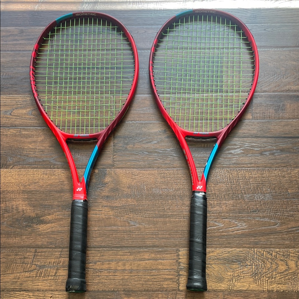 Yonex Vibrant Red and Blue Tennis Racket Pair. Used condition. No damages.